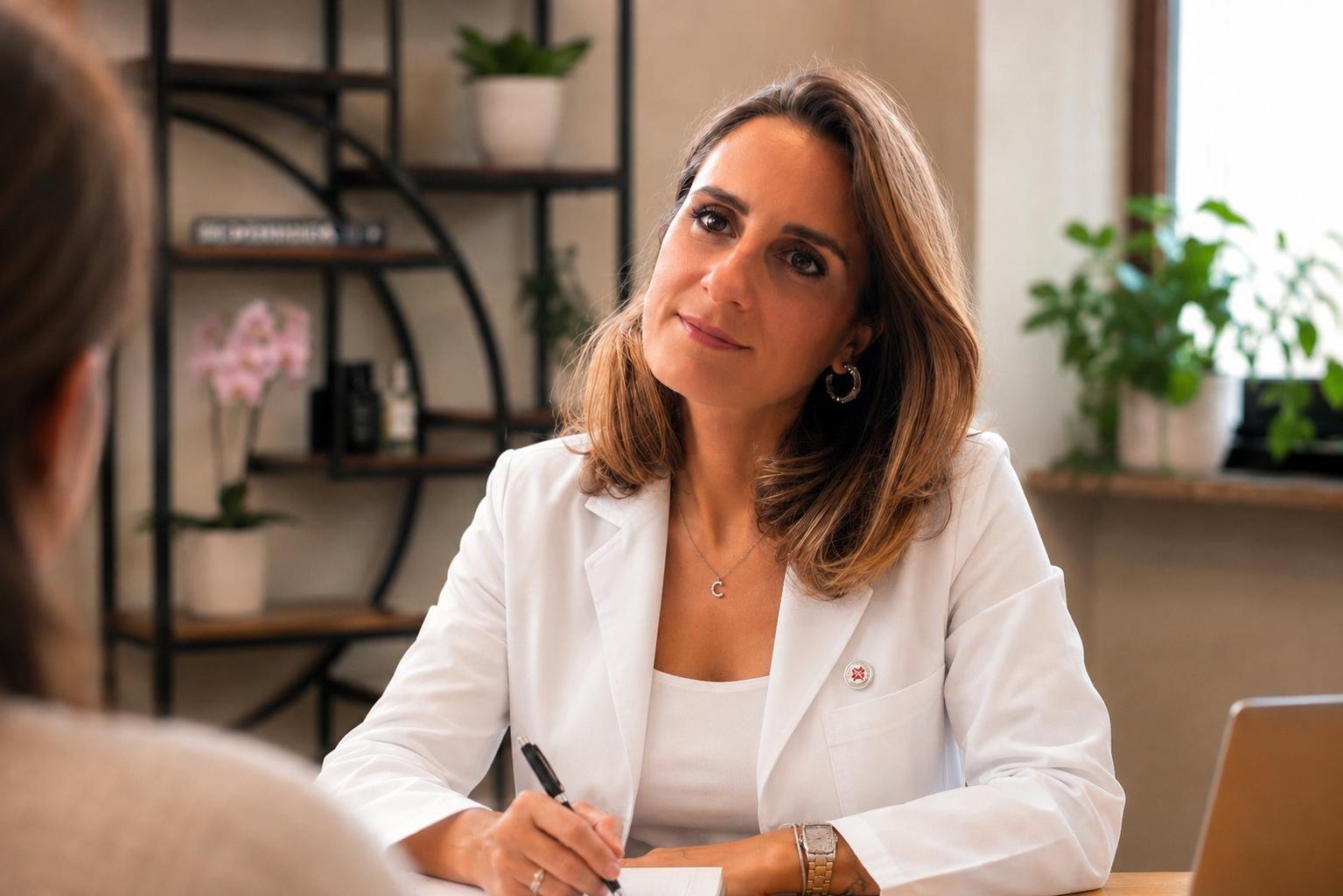 Margherita Rollino in consultazione con una paziente nel suo studio